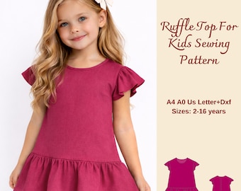Naaipatroon meisjes topje met ruches, linnen crop top voor kinderen (digitale download)