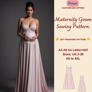 Maxi Maternity Gown Sewing Pattern, Drifter Gown Pattern, Maternity Photoshoot dress pattern, Baby Shower Dress, XS-4XL