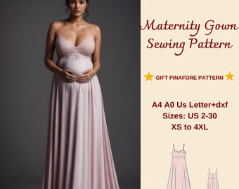 Maxi Maternity Gown Sewing Pattern: Drifter Dress, XS-4XL (PDF)