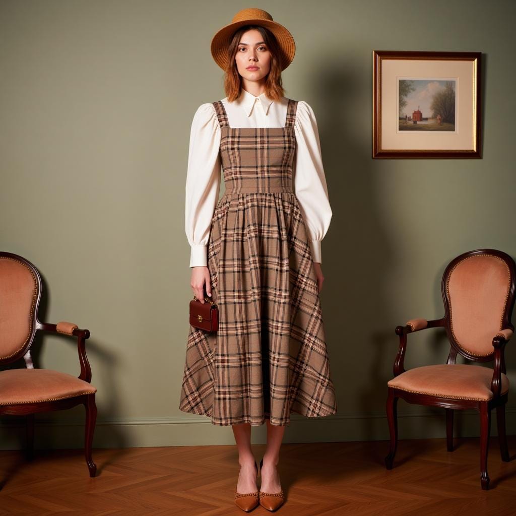 white christmas dresses Plus Size Green Gingham Cottagecore Floral Dress main image 0