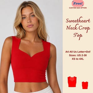 Summer Crop Top Sewing Pattern, Sweetheart Neck Tank Top, Women's Plus Size Outfit, XS-4XL