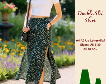 Double Slit Midi Skirt Sewing Pattern: Beginner A-Line (XS-4XL) (PDF Pattern)