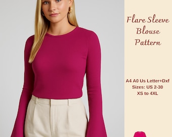 Flare Sleeve Crop Top Sewing Pattern: Beginner Women's Blouse (XS-4XL) (PDF Pattern)
