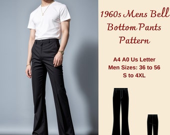 Men’s flare pants sewing pattern, 1960s Mens Bell Bottom Pants, Disco Pants, 1970s pants, Men's Pants Pattern, Men Size: 36 to 56 S-4XL