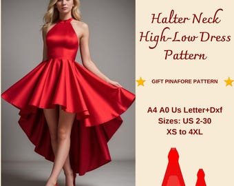 Wykrój na sukienkę z dekoltem halter i wysokim dekoltem: XS-4XL (do pobrania w wersji cyfrowej)
