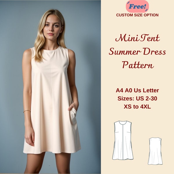 Shift Dress Sewing Pattern, Loose Mini Dress Pattern, Tent Dress, Loose Fit Dress, Sleeveless Summer Dress,  XS-4XL