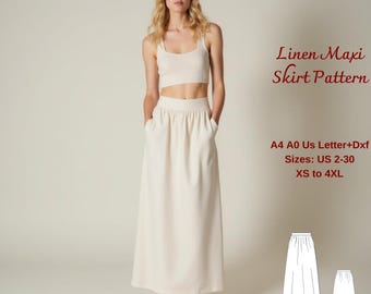 Linen Gathered Maxi Skirt Sewing Pattern: XS-4XL (PDF)