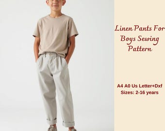 Naaipatroon linnen broek jongens: kindermaten 2-16 (digitale download)
