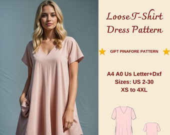 T-Shirt Shift Dress Sewing Pattern, XS-4XL (PDF Pattern)