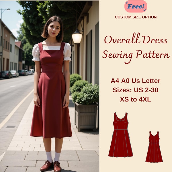 Overall Pinafore Dress Sewing Pattern, Overall Dress, Cottagecore Dress pattern, Apron Pattern, Milkmaid Dress, Pinafore Dress, XS-4XL