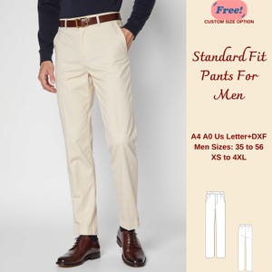 Puede incluir: Un patrón de costura digital para pantalones de corte estándar. El patrón incluye tallas de 35 a 56 y XS a 4XL. El patrón está disponible en tamaños A4 y A0, así como en formatos US Letter y DXF.