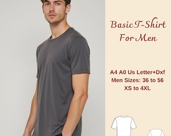 Men's Basic T-Shirt Sewing Pattern, Size 36-56 XS-4XL (PDF Pattern)