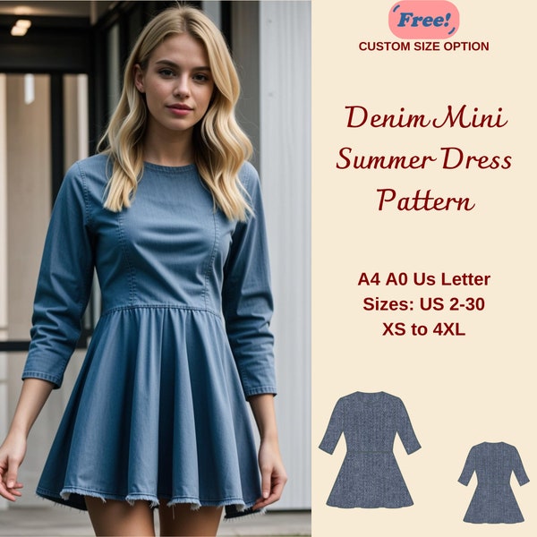 Denim Dress Sewing Pattern, Babydoll Jean Shirt Dress, Denim Dress Pattern, Circle Dress, Summer Dress Pattern, XS-4XL