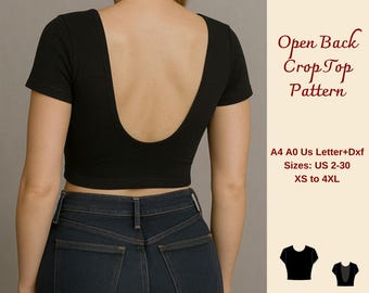 Open Back Crop Top Sewing Pattern: Backless, Short Sleeve (XS-4XL) (PDF Pattern)