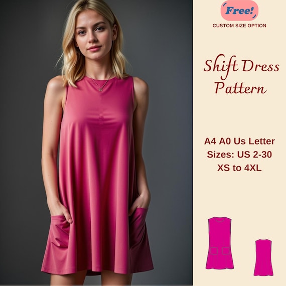 chinese dress ladies Shift Dress with pockets PDF Sewing Pattern