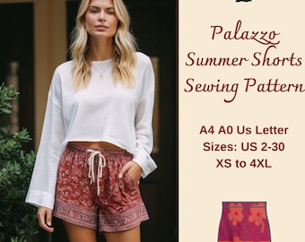 Palazzo Shorts Sewing Pattern: Boho Beach Style (XS-4XL) (PDF Pattern)