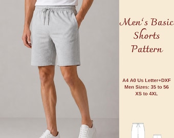Men's Casual Bermuda Shorts Sewing Pattern, Elastic Waist Jersey Shorts, XS-4XL