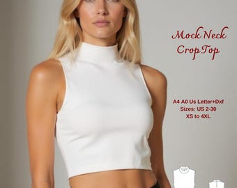 Mock Neck Top Sewing Pattern, Crop Top Pattern PDF, Tank Top Sewing Pattern, Simple Crop Top Pattern, Sleeveless Crop Top, XS-4XL