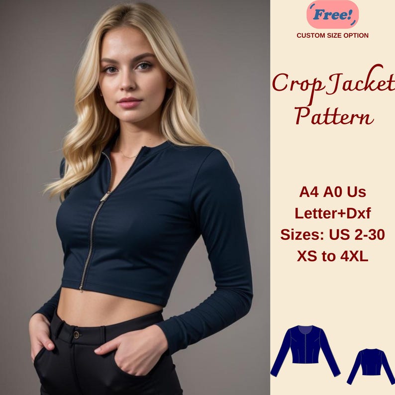 Women Crop Jacket Sewing Pattern, Crop Jacket Pattern for Women, Jacket Sewing Pattern, Crop Top Pattern, Jacket for Women, XS-4XL