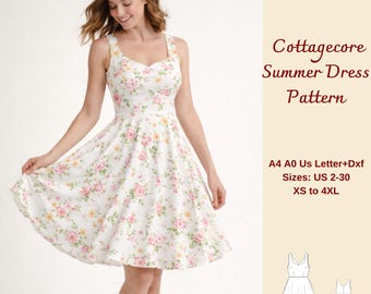 Cottagecore Summer Dress Sewing Pattern, Tank Top Sundress (PDF Download)