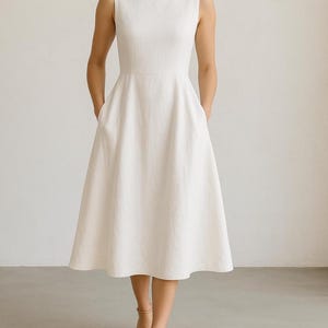 A Line Midi Linen Dress Sewing Pattern, Women Linen Dress Pattern, Boat Neck Dress, Summer Sleeveless Midi Dress, Easy Dress Pattern, XS-4XL image 2