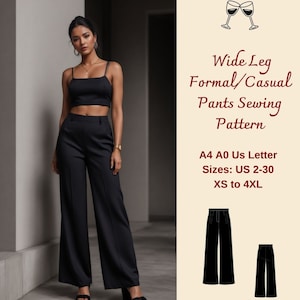 Wide Leg Pants Sewing Pattern, Trendy Pants Sewing Pattern, Classy Pant Pattern, Women's Trousers Sewing Pattern, Formal Wide Leg Pants