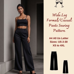 Wide Leg Pants Sewing Pattern: Trendy Women&#39;s Trousers (XS-4XL) (Digital Download)