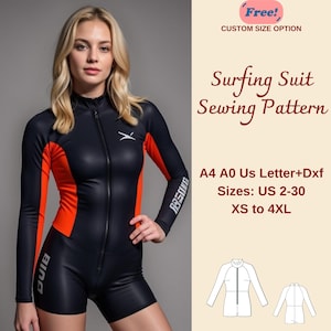 Surfing Suit Sewing Pattern: Women's Raglan Sleeve Swimsuit (XS-4XL) (PDF Pattern)