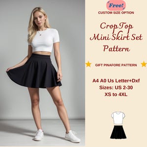 Crop Top and Circle Mini Skirt Sewing Pattern: XS-4XL (PDF Pattern)