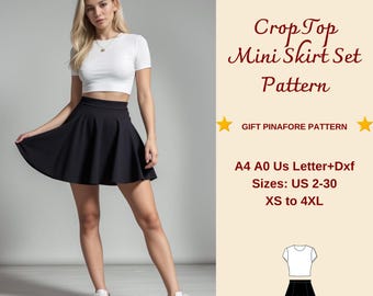 Crop Top and Circle Mini Skirt Sewing Pattern: XS-4XL (PDF Pattern)
