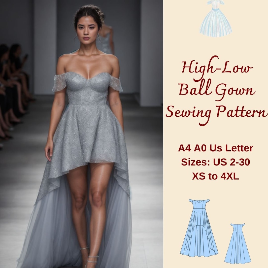 Highlow Evening Gown Sewing Pattern, Ball Gown, Fairy Dress Sewing