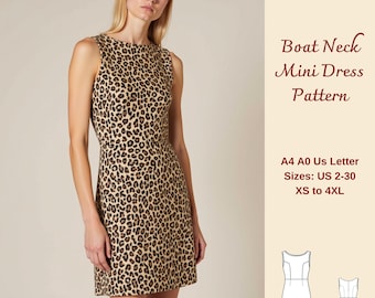 Boat Neck Mini A-line Dress Sewing Pattern (XS-4XL) (PDF) - Etsy