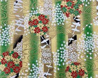 Origami - Yuzen Washi - Chiyogami - Carta serigrafica - Carta artigianale - Varie dimensioni - (M) Motivi verticali di Wagara su verde e beige #536