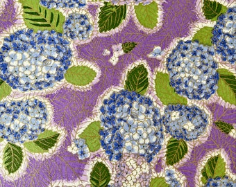 Origami -Yuzen Washi -Chiyogami -Silk Screen Paper -Craft Paper -Various Sizes -Blue and Lavender Hydrangea on Purple Pattern #554 6309