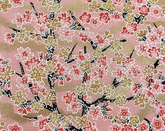 Origami - Yuzen Washi - Chiyogami - Carta serigrafica - Carta artigianale - Varie dimensioni - Rami di fiori di prugna Sakura e Ume su nuvole dorate #353