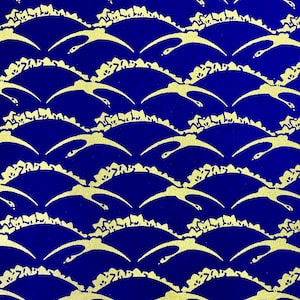 Origami -Yuzen Washi -Chiyogami -Silk Screen Paper -Craft Paper -Various Sizes (M)Gold Overlapping Cranes into Seigaiha on Blue Pattern #282