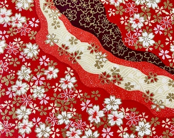 Origami -Yuzen Washi -Chiyogami -Silk Screen Paper -Craft Paper -Various Sizes -(S) Streams of Sakura Blossoms on Red & White Pattern #587