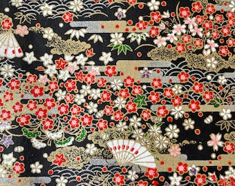 Origami -Yuzen Washi -Chiyogami -Silkscreenpapper -Hobbypapper -Olika storlekar - (K) Midnatt Seigaiha & Ume Plommon Blomsterträdgårdsmönster #673