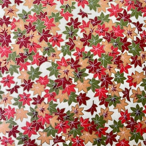 Origami -Yuzen Washi -Chiyogami - Silk Screen Paper -Craft Paper -Various Sizes - Green, Red, & Yellow Maple Leaves on White Pattern #487