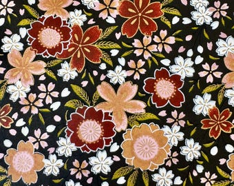 Origami -Yuzen Washi -Chiyogami -Silkscreenpapper -Hobbypapper -Olika storlekar - (S) Brun och blommande sakura på svart mönster #994