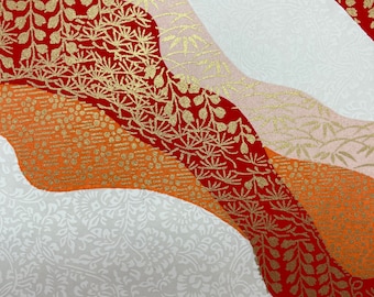 Origami -Yuzen Washi -Chiyogami - Silk Screen Paper -Craft Paper -Various Sizes -Red, Orange, and White Streams of Flowers Pattern #87 3606