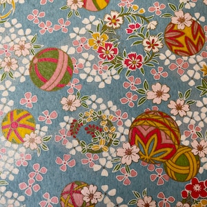 Origami -Yuzen Washi -Chiyogami -Silk Screen Paper -Craft Paper -Various Size -Vintage Taisho Era Temari on Light Blue Pattern #639 0100
