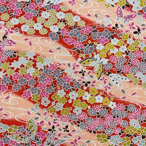 Origami -Yuzen Washi -Chiyogami -Silk Screen Paper -Craft Paper -Various Sizes (Y)Streams of Butterflies&Chrysanthemums on Pink Pattern #321