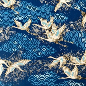Origami -Yuzen Washi -Chiyogami -Silk Screen Paper -Craft Paper -Various Size -(M) Hills of Wagara and White Cranes on Blue Pattern #729