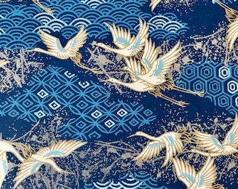 Origami - Yuzen Washi - Chiyogami - Carta serigrafica - Carta artigianale - Varie dimensioni - (M) Colline di Wagara e gru bianche su sfondo blu Modello n. 729