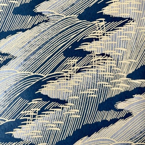 Origami -Yuzen Washi -Chiyogami - Silk Screen Paper -Craft Paper -Various Sizes - White Stripes of Waves on Blue Pattern #496