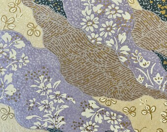 Origami - Yuzen Washi - Chiyogami - Carta serigrafica - Carta artigianale - Varie dimensioni K) Motivo Wagara fluido sovrapposto beige, verde, viola n. 830