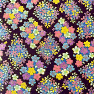 Origami -Yuzen Washi -Chiyogami - Silk Screen Paper -Craft Paper -Various Sizes -(Y) Diamond Bouquet of Flowers on Dark Blue Pattern #482
