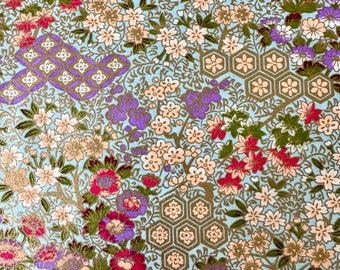 Origami -Yuzen Washi -Chiyogami -Silkscreenpapper -Hobbypapper -Olika storlekar -(M) Pastell Wagara Garden på ljusblått mönster #941-A