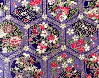 Origami - Yuzen Washi - Chiyogami - Carta serigrafica - Carta artigianale - Varie dimensioni - (M) (S) Esagoni viola riempiti di fiori Modello n. 695